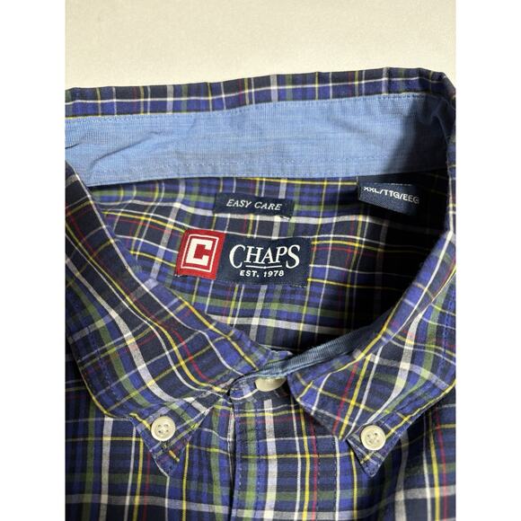 Chaps Shirt Men's 2XLT Long Sleeve Button Down Stretch Easy Care Blue Plaid - Picture 15 of 16